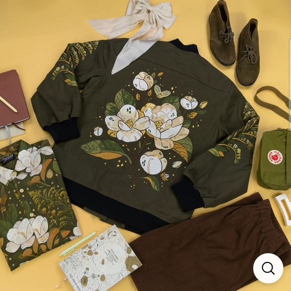 Embroidered Olive Bomber Jacket - Picture 2 of 12